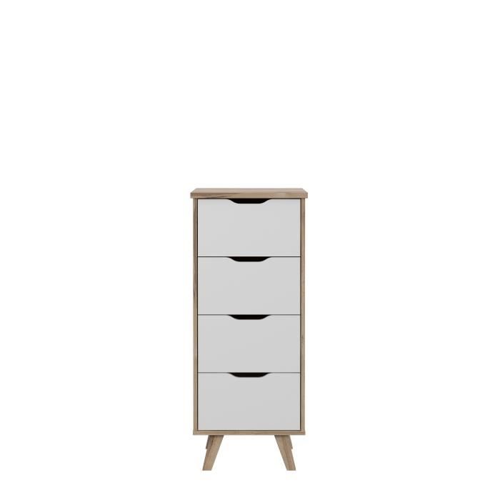 Chiffonnier VANKKA  4 Tiroirs - Décor chene et blanc - Style scandinave - L 45 x  P 42 x H 108 cm