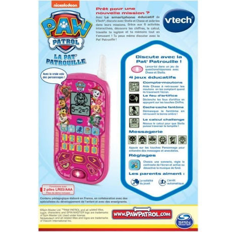 VTECH - PAT PATROUILLE - Smartphone Éducatif Rose - 6 activités éducatives - Appels et messages vocaux