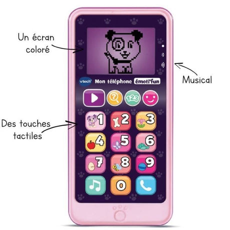 Téléphone Emoti'Fun - VTECH - Rose - Enfant 18 mois - 12 touches lumineuses et tactiles