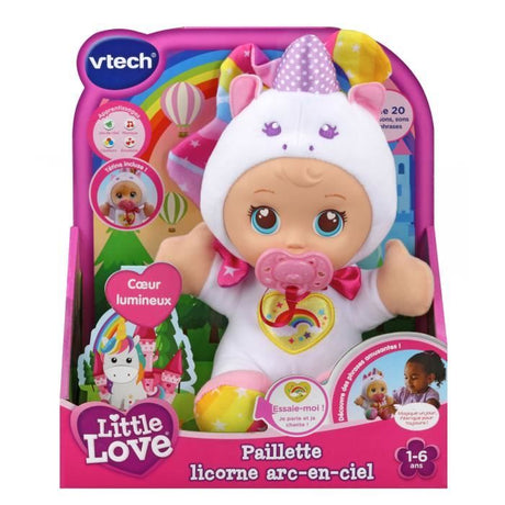 VTECH - Little Love - Paillette Licorne Arc-En-Ciel - Poupée Interactive