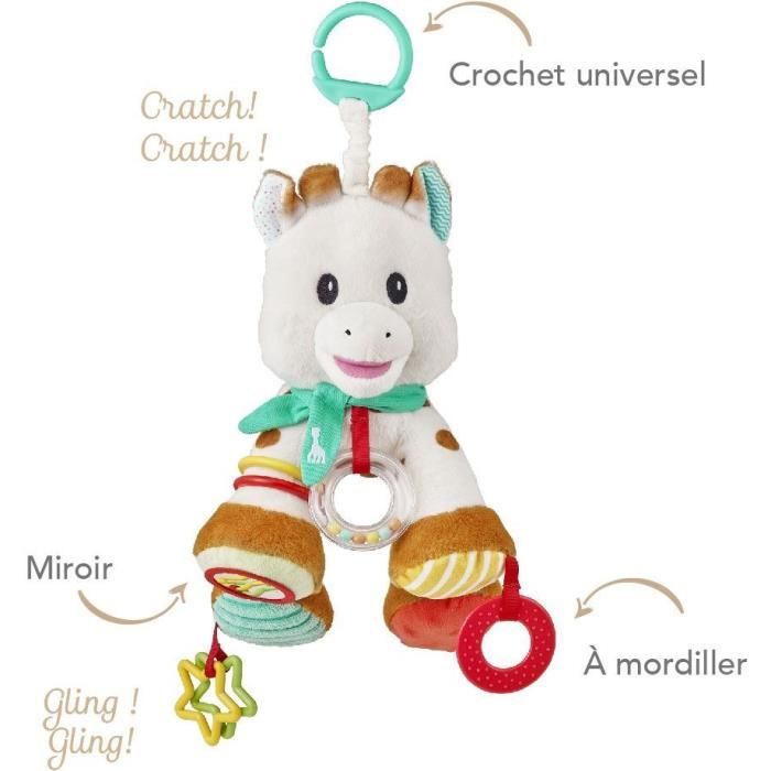 Peluche d'activités VULLI - Micro velours - Crochet de fixation poussette ou lit bébé