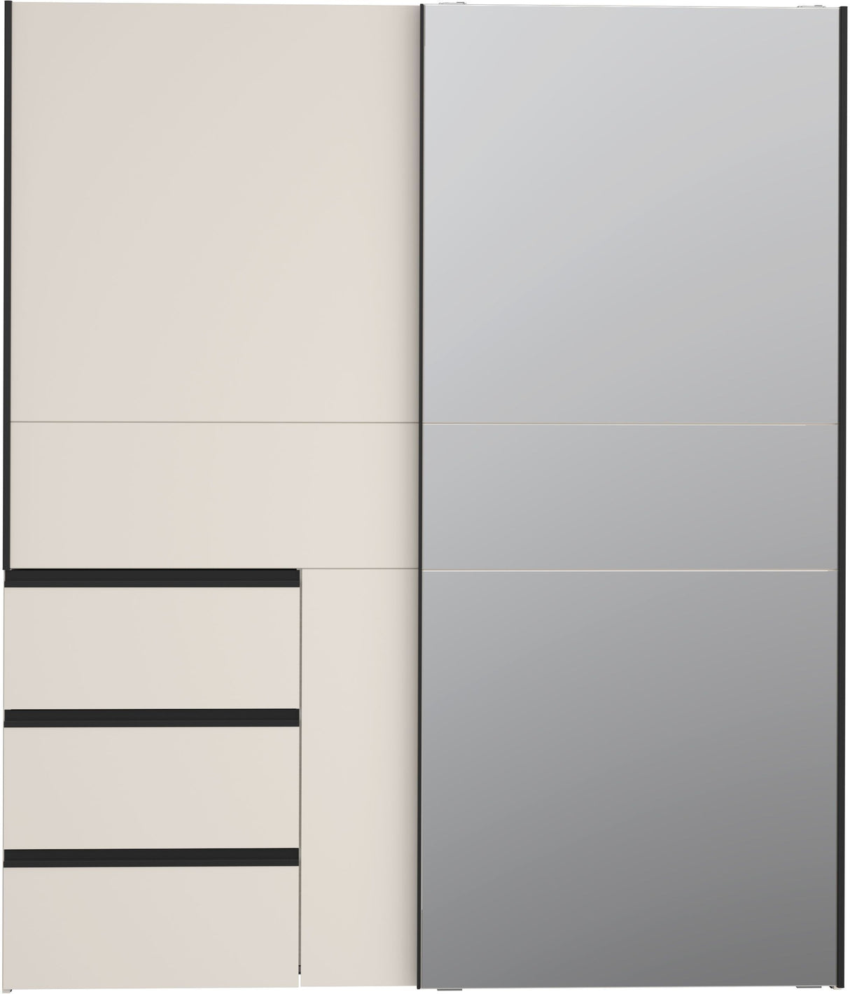 Armoire - 2 portes coulissantes 3 tiroirs - Décor Sable et miroir - L170,3 x P61,2 x H200,5 cm - WINN 2