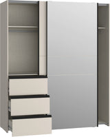 Armoire - 2 portes coulissantes 3 tiroirs - Décor Sable et miroir - L170,3 x P61,2 x H200,5 cm - WINN 2