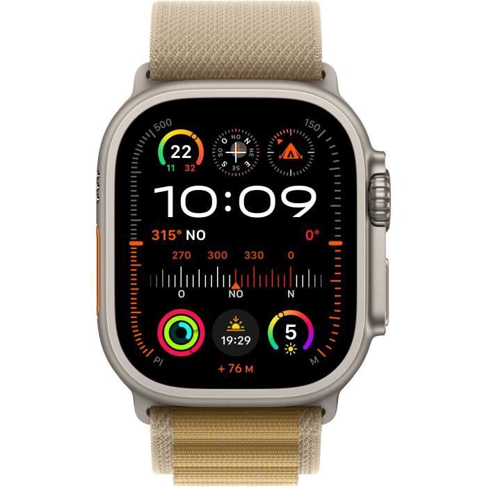 Apple Watch Ultra 2 GPS + Cellular - 49mm - Boîtier Natural Titanium - Bracelet Tan Alpine Loop - Large