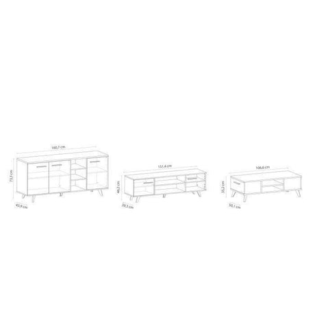 Ensemble meuble TV table basse buffet WAYNE - Mélaminé - Style scandinave - Chene brossé et noir