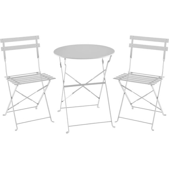 Set bistrot - ELORA - Ensemble repas de jardin - Table pliante Ř 60 cm + 2 chaises pliantes - Acier thermolaqué - Gris - 2 personnes
