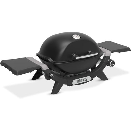 Barbecue a gaz - Weber - Q1200N - 2,94kW - 1 brűleur en acier inoxydable - Deux tablettes d'appoint - Fonte émaillée- Noir