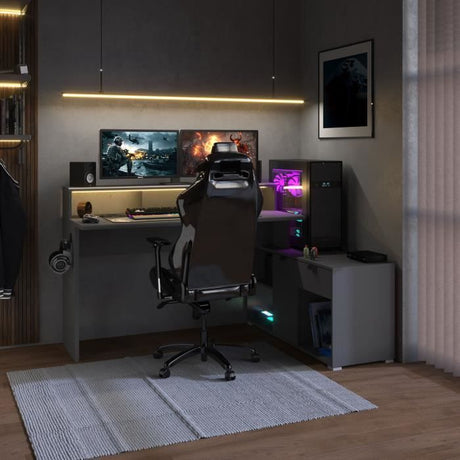 Bureau d'angle Gamer modulable avec led - WORTEX - Gris ombre - 167,7/229,2 x 59,7/109,7 x 94,8 cm - PARISOT