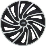 Lot de 4 enjoliveurs Bi-couleur gris & noir 15 pouces - WRC - TURBO - Look racing - Fixation simple et rapide par clips