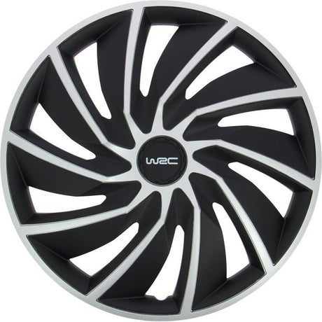 Lot de 4 enjoliveurs Bi-couleur gris & noir 16 pouces - WRC - TURBO - Look racing - Fixation simple et rapide par clips