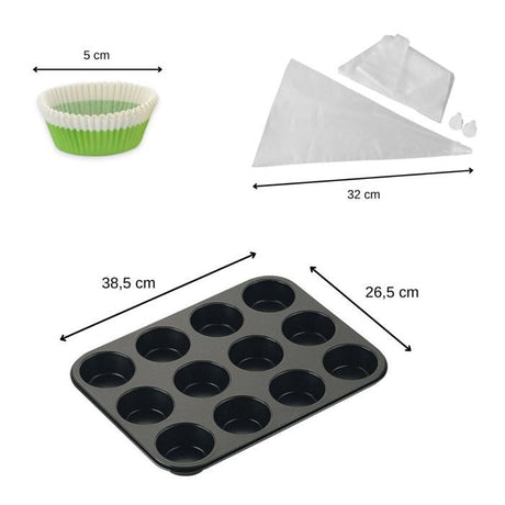 Ensemble 3 pieces spécial muffins - ZENKER - Moule 12 empreintes, 100 moules papier et 20 poche a douille