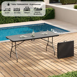 Table de réception pliante - TERRANOVA - Noir - Structure en acier et Plateau en Polyéthylene PEHD - 8 personnes - 180x74xH73,5 cm