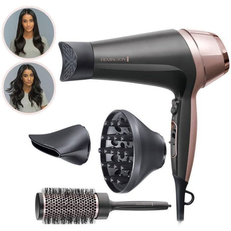 Remington D5706 Coffret Coiffure, Seche-Cheveux Ionique Curl Confidence 2200W, Brosse 45mm, Grille Céramique, Léger, Silencieux