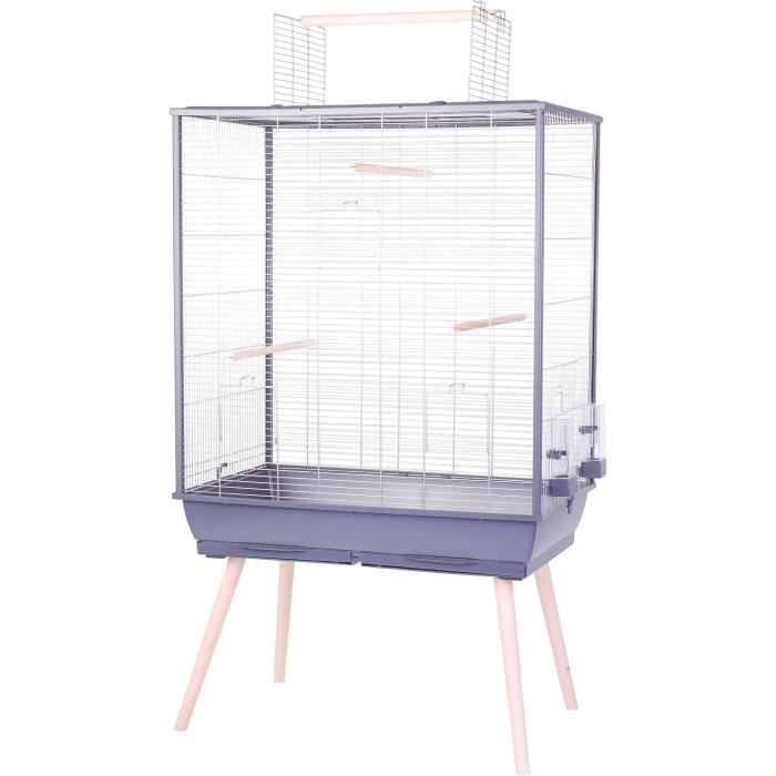 ZOLUX Cage grillagée surélevée pour oiseau Néolife - Pour perruche, calopsitte, canari - 81 x 48 x 152 cm - Néolife - Gris