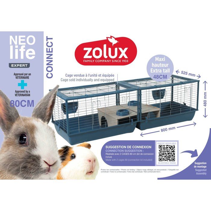 ZOLUX Cage grillagée cochon d'inde et rongeur Néolife - 80 x 52,5 x 48 cm - Bleu