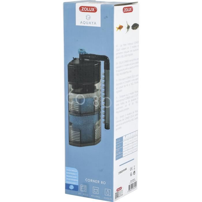 Filtre intérieur d'angle - Zolux - Pour aquarium de 40 a 80 L - Débit de 300 L/h - 5W