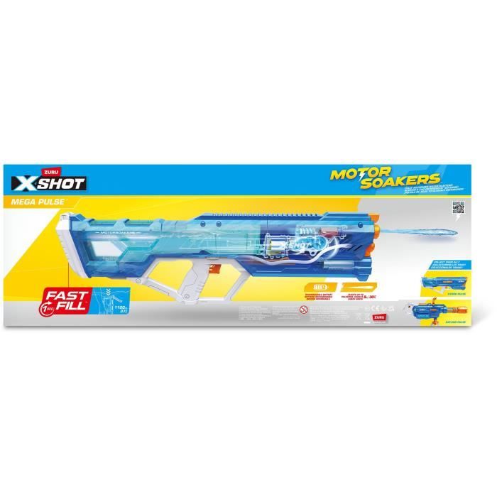 Pistolet a eau motorisé - ZURU - X-SHOT Mega Pulse - Remplissage rapide - Batterie rechargeable - Portée 9 m - Réservoir 1,1 L
