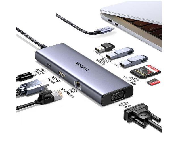 Hub USB-C 9 en 1 - UGREEN - HDMI, VGA, RJ45, SD, TF, USB-C - Noir