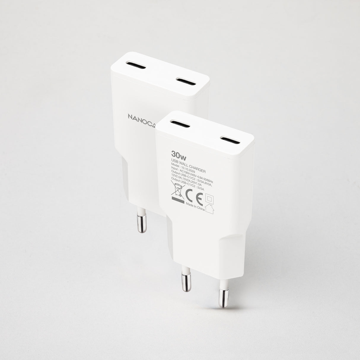 Chargeur secteur Nanocable 2x USB-C 30W (Blanc)