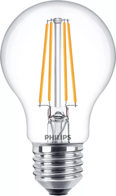 Philips, pack de 6 ampoules E27 LED transparentes 60W, blanc chaud