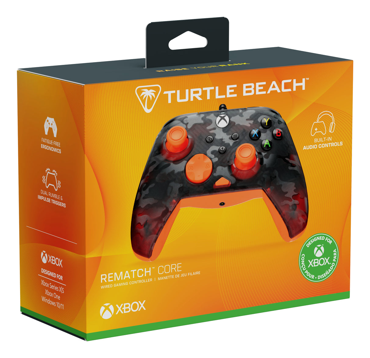 Manette de jeu - Xbox Series X|S, Xbox One et PC - Rematch Core - RGB - Filaire - Camouflage Noir / Orange - TURTLE BEACH