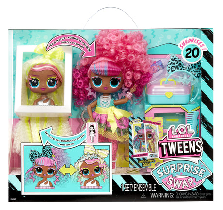 L.O.L. Surprise Tweens Surprise Swap Fashion Doll - Curls-2- Crimps Cora - 1 poupée Tweens 17cm, 1 mini tete a coiffer et des