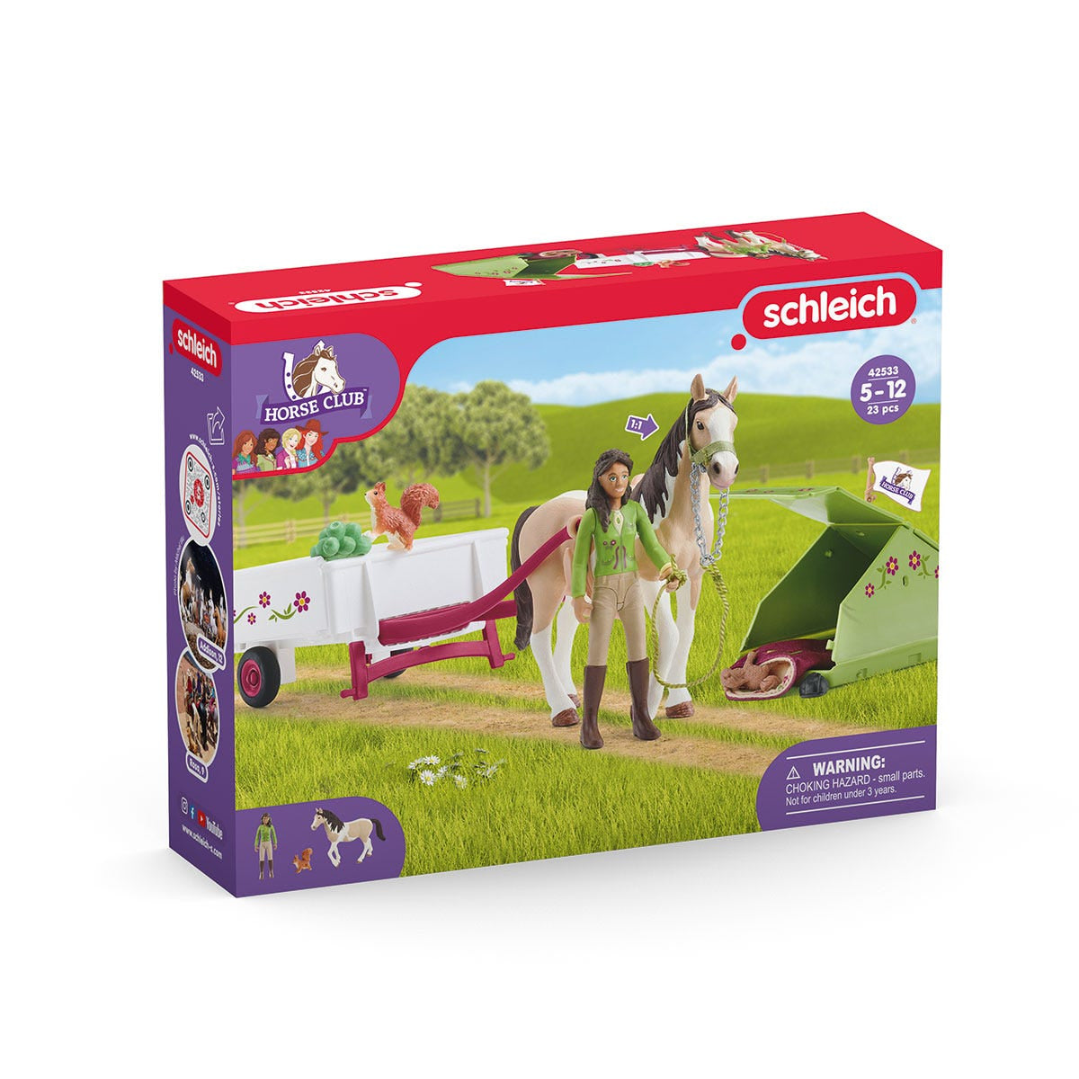 Aventures au camping de Sarah, coffret schleich avec 23 éléments inclus dont 1 cheval schleich et 1 personnage, coffret figurines