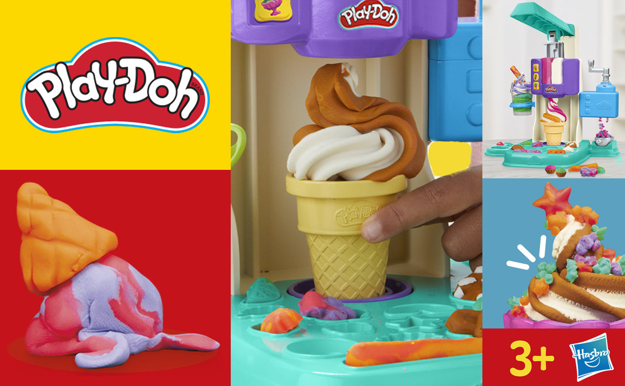 PlayDoh Mes Glaces Arc-en-Ciel, Pâte a modeler, Machine a Creme Glacée factice, 5 pots de 56 g  et accessoires, des 3 ans