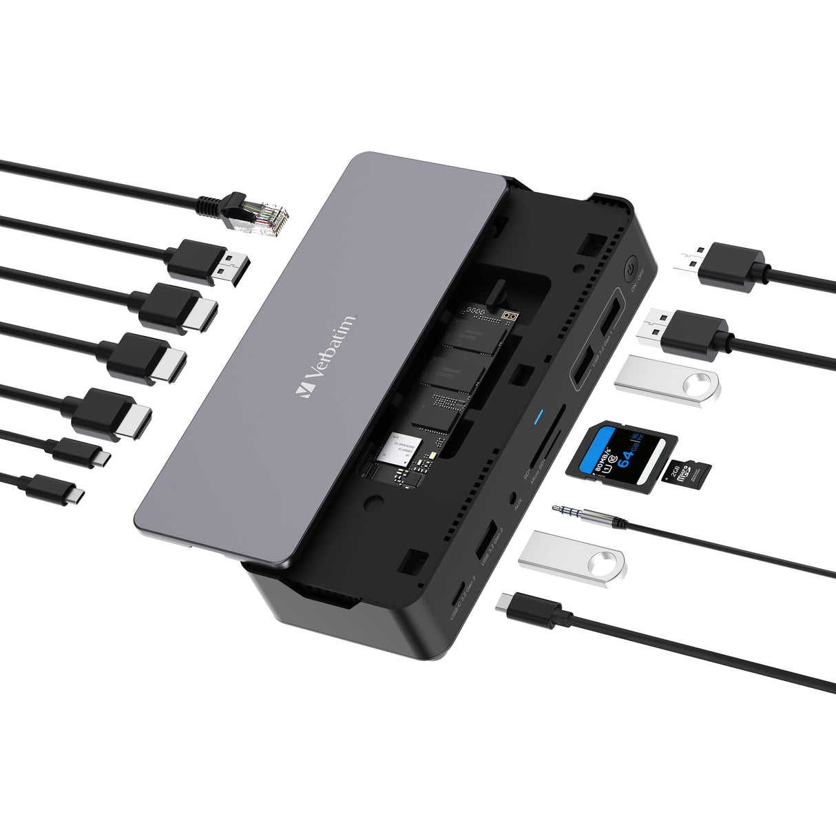 Station d'accueil portable USB-C 3.2 Verbatim CDS-15S avec lecteur SSD (Gris)