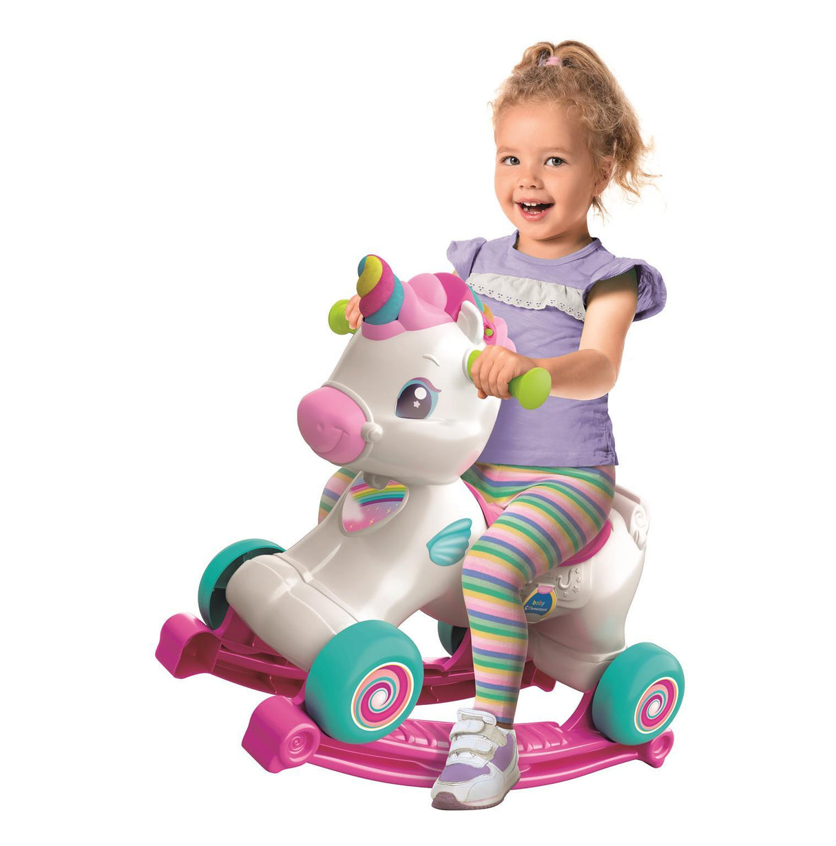 Licorne ŕ bascule et ŕ roues - Clementoni - Rose - Capteur de caresse et détecteur de mouvement