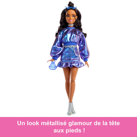 Barbie - Poupée Deluxe Style - Haut et jupe bleu métallisé - Brune - Barbie - JFP42
