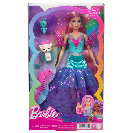 Poupée Barbie - BARBIE - Malibu A Touch of Magic - Cheveux longs 18 cm - Robe fantaisie - Animaux inclus