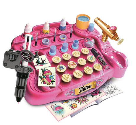 CLEMENTONI - Studio de tatouage temporaires pour enfant - Kit complet  - Pochoirs, peintures corps et transfert - Des 7 ans