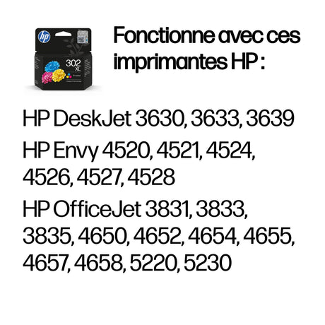 HP 302XL Cartouche d'encre trois couleurs grande capacité authentique (F6U67AE) pour HP DeskJet 2130/3630 et HP OfficeJet 3830
