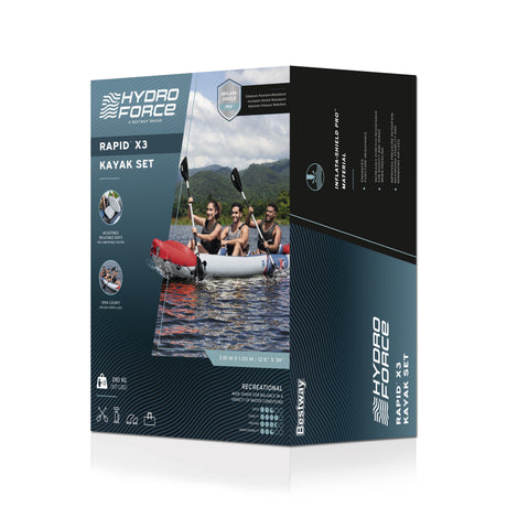 Kayak gonflable - BESTWAY - 65132 - Rapide X3 Hydro-Force™ - 381 x 100 cm, 3 places, 250 kg max, 2 pagaies, pompe
