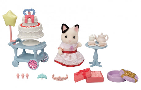 Figurines miniatures - SYLVANIAN FAMILIES - 5646 - La fille Chat bicolore et son goűter d'anniversaire