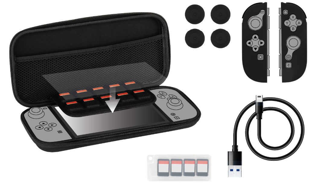 Pack d'accessoires gaming - KONIX - Nintendo Switch 2 - Housse - 4 appuie-pouces - Verre trempé - Boîtier 9 jeux - Écouteurs