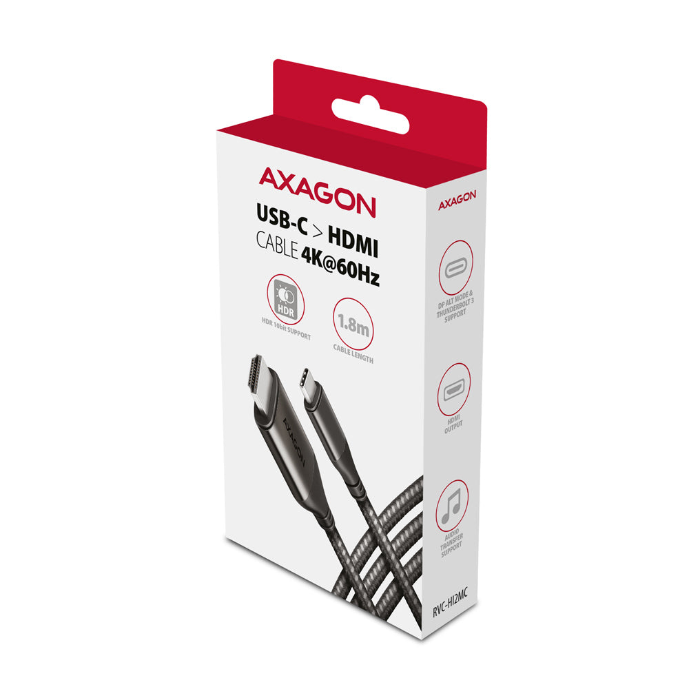 Câble Adaptateur Axagon USB-C vers HDMI 2.0a 1,8m MM (Noir)