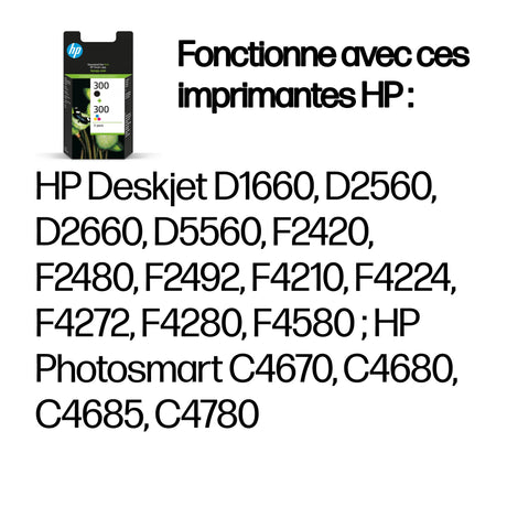 HP 300 Pack de 2 cartouches d'encre noire et trois couleurs authentiques (CN637EE) pour DeskJet F4580 et Photosmart C4680/C4795