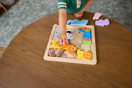 Fisher-Price - Puzzle Animaux en Bois - Tri de formes avec 13 pieces - Fisher-Price - JFG10