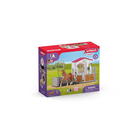 Aire de lavage avec box a cheval, SCHLEICH 72177 HORSE CLUB, avec Figurine Cheval et Cavalier, Des 5 ans
