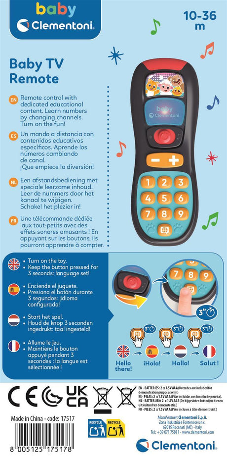 La télécommande de Bébé parlant - CLEMENTONI - Jeux d'éveil - Chansons, Lumieres et Effets sonores - Des 6 mois