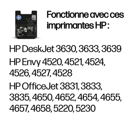 HP 302XL Cartouche d'encre noire grande capacité authentique (F6U68AE) pour HP DeskJet 2130/3630 et HP OfficeJet 3830