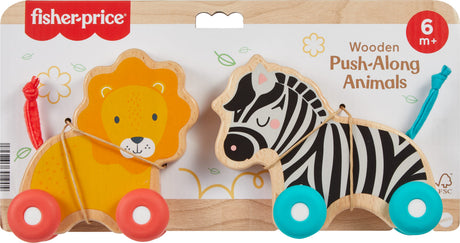Fisher-Price Animaux a pousser en bois - Véhicule lion et zebre pour jeu a quatre pattes - 2  pieces en bois - des 6 mois - JFN19