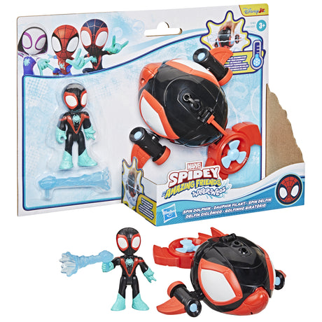 Spidey Miles Morales Dauphin filant Water-Webs, Figurine et véhicule, Marvel Spidey et ses Amis Extraordinaires, Des 4 ans