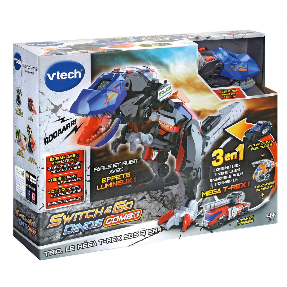Jouet assemblable VTECH SWITCH & GO COMBO - TRIO, le méga T-Rex SOS (3 en 1) pour enfant de 4 ans et plus