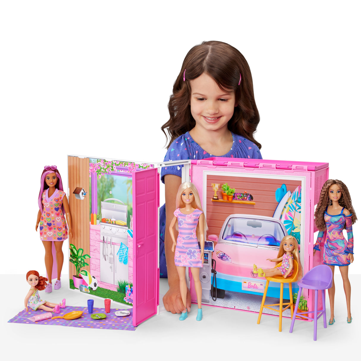 Barbie-Maison de vacances-Coffret et poupée, 4 zones et 11 accessoires HRJ77