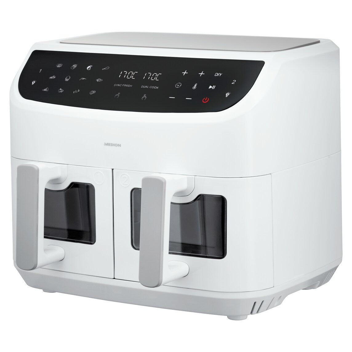 Friteuse a Air Chaud - MEDION - P20 XXL Twin - 2600 W - 2 paniers - 9 programmes - Blanc