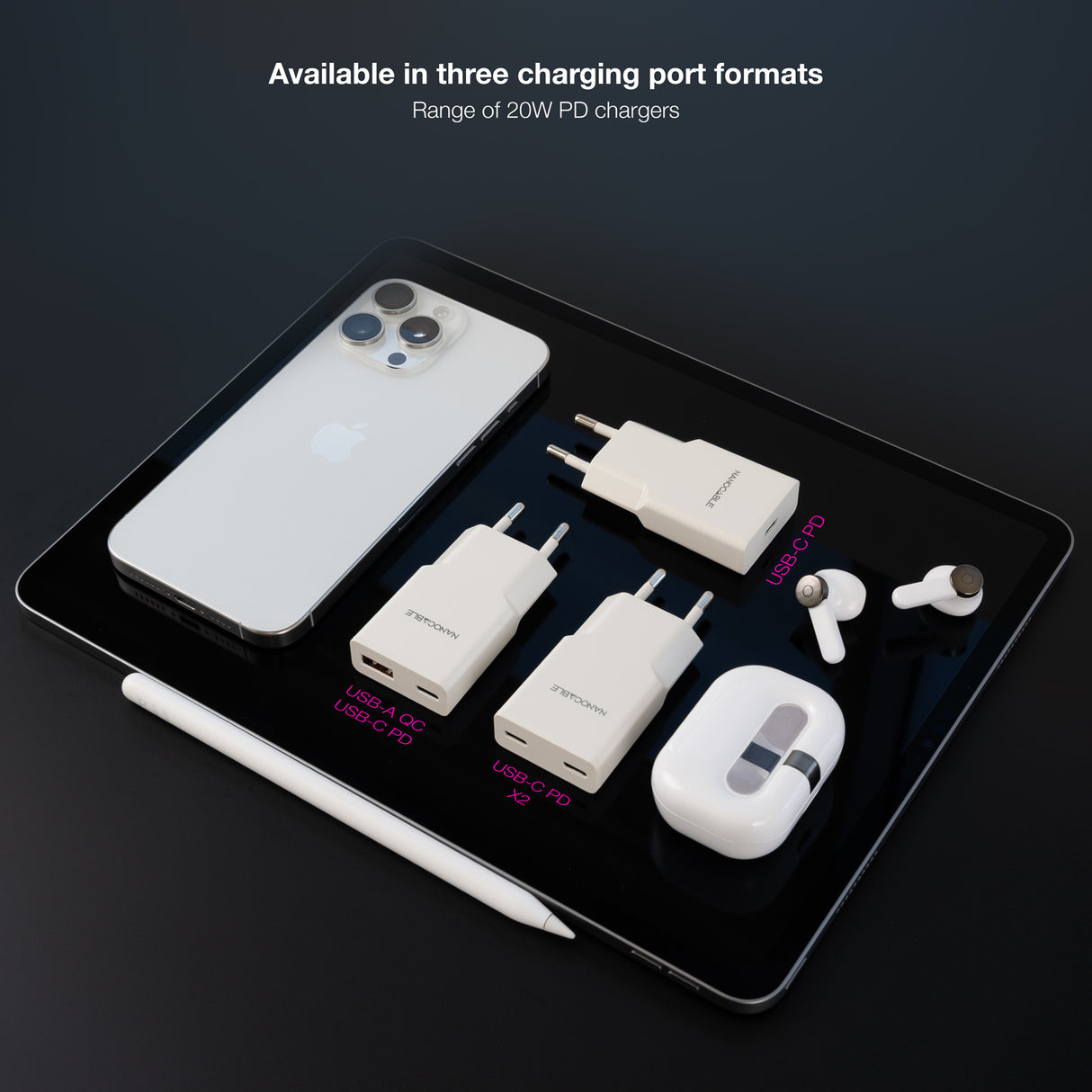 Chargeur secteur Nanocable 2x USB-C 20W (Blanc)