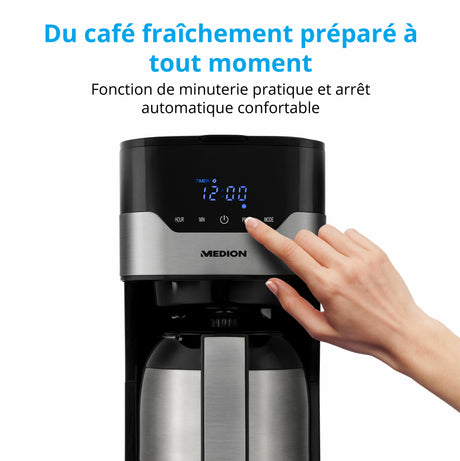 Cafetiere filtre programmable avec carafe - MEDION - MD 18458 - isotherme - 900W - 1,2 L